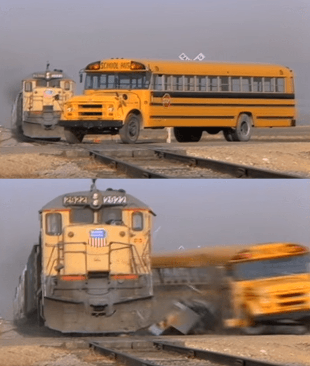 A train hitting a school bus